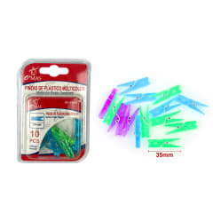 PINZAS DE PLASTICO MULTICOLOR 35 MM 10 PCS