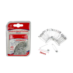 ALFILERES DE GANCHO COLOR PLATEADO METAL  36MM 40PCS | 24 UNID