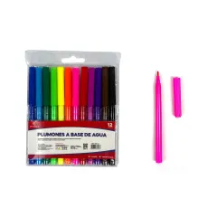 PLUMONES A BASE DE AGUA 12 COLORES 13.5CM | 36 UNID