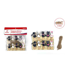 PINZAS DE MADERA CON DISEÑO GATITOS  3.5CM 10PCS