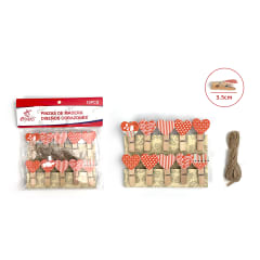 PINZAS DE MADERA CON DISEÑO CORAZON 3.5CM 10PCS