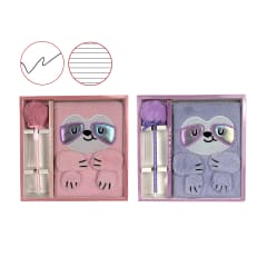 LIBRETA PELUDA  OSO PEREZOSO +LAPIZ POMPOM 14.5X21CM
