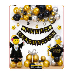 PACK COTILLON GRADUACION  GLOBOS Y BANDERIN GUIRNALDA