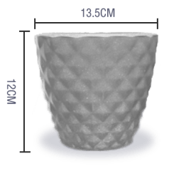 MACETERO PLASTICO TEXTURA PANAL  JASPEADO GRIS CLARO 13.5X12CM | 12 UNID