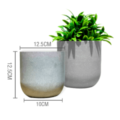 MACETERO PLASTICO CILINDRO LISO GRIS JASPEADO 12.5X10X12.5CM | 12 UNID