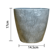 MACETERO PLASTICO CILINDRO JASPEADO GRIS 17x14.5CM | 12 UNID