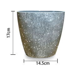 MACETERO PLASTICO CILINDRO JASPEADO GRIS/BLANCO 17X14.5CM | 12 UNID