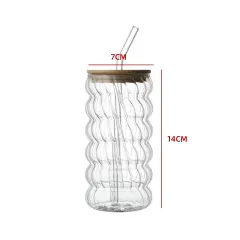 VASO VIDRIO TEXTURA ONDULADA CON BOMBILLA 400ML