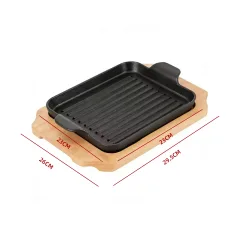 PLATO DE HIERRO CUADRADA CON BASE DE MADERA 23X23CM