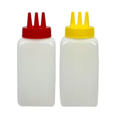 BOTELLA DISPENSADORA SALSAS  PLASTICA  3 AGUJEROS TRANSPARENTE 600 ML