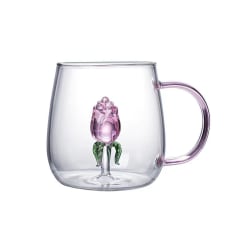 VASO CON ROSA DE VIDRIO 350ML / VENTA POR MAYOR