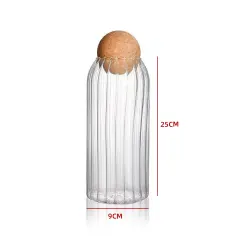 FRASCO DE VIDRIO ESTRIADO 9*15 CM CON TAPA ESFERA DECORATIVA