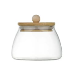 FRASCO DE VIDRIO REDONDO 350 ML CON TAPA DE BAMBU