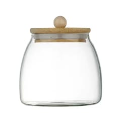 FRASCO DE VIDRIO REDONDO 550ML CON TAPA DE BAMBU / SOLO VENTA MAYORISTA