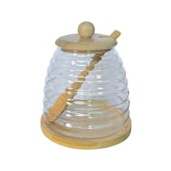 FRASCO DE MIEL DE VIDRIO 400 ML CON TAPA DE BAMBU Y CUCHARA