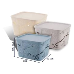 CESTA ORGANIZADORA PLASTICO CON TAPA ABERTURAS 22.2X35X30.7CM | 12 UNID