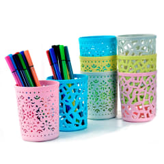 PORTALAPIZ PLASTICO COLOR LISO 8X8X9CM | 12 UNID