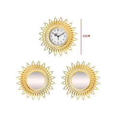 SET ESPEJOS DECORATIVOS SOL CON RELOJ PARED 3PCS 25CM