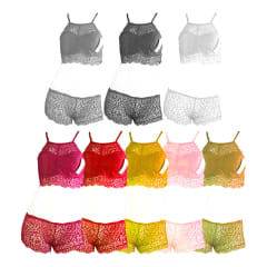 CONJUNTO DE MUJER BRALETTE  Y CALZON ENCAJE CON DISEÑO FLORAL | 12 UNID