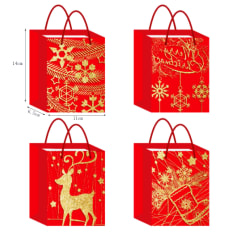 BOLSA DE REGALO NAVIDAD DECORACIONES DORADAS 14X11X6.5CM | 12 UNID