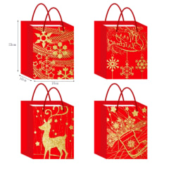 BOLSA DE REGALO NAVIDAD FONDO ROJO ADORNOS DORADOS 18X23X10CM | 12 UNID