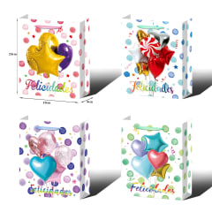 BOLSA DE REGALO GLOBOS FELICIDADES 18X24X8CM