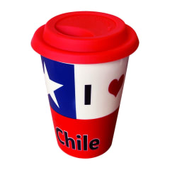 SET DE TAZA CON TAPA BANDERA DE CHILE 440 ML 9X12.5CM | 12 UNID