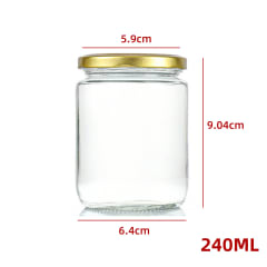 FRASCO DE MATERIAL VIDRIO CON TAPA ALUMINIO DORADO 240 ML