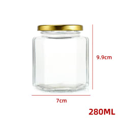 FRASCO DE VIDRIO HEXAGONAL CON TAPA ALUMINIO NEGRO 280 ML