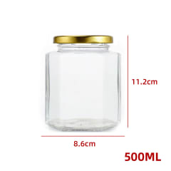 FRASCO DE VIDRIO HEXAGONAL CON TAPA ALUMINIO NEGRO 500ML | 72 UNID