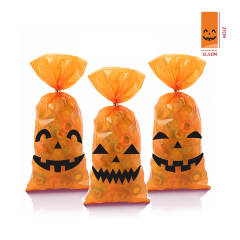 BOLSA DE DULCE PLASTICA 12.5X27CM DISEÑO DE CALABAZA