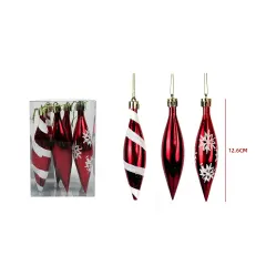 SET 6 ADORNOS NAVIDEÑOS COLGANTES ROJO METALICO