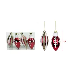 SET COLGANTES ROJO CON DETALLE GLITTER 4 PCS