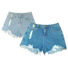 SHORT JEANS SIN ELASTICO DESGASTADO CON FLOR