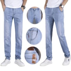 PANTALON JEANS DE HOMBRE AZUL CLARO LISO TALLA SURTIDA | 12 UNID