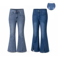 PANTALON JEANS DE MUJER AZUL PALAZZO  ALGODÓN  TALLAS SURTIDA| 12 UNID
