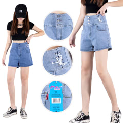 SHORT JEANS LOLA LISO CON 3 BOTONES CINTURA ALTA