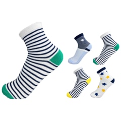 CALCETINES DE NIÑO CORTE MEDIO FRANJAS Y ESTRELLAS TALLA 3-6 | 12 UNID
