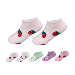 CALCETINES DE NIÑA CORTE TOBILLO DISEÑO DE FRUTAS TALLA 3-6| 12 UNID
