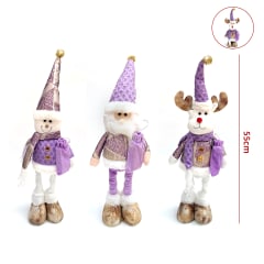 MUÑECO DE NAVIDAD PATAS LARGAS RETRATIL CON LUCES Y SONIDO LILA 55CM