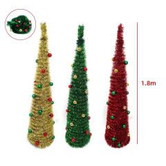 ARBOL DE NAVIDAD PLEGABLE COLORES SURTIDOS CON ESFERAS 1.8M