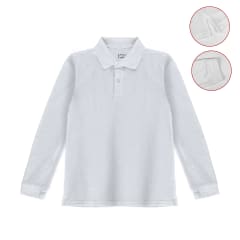 POLERA ESCOLAR HOMBRE CUELLO PIQUE MANGA LARGA BLANCO TALLA S/M/L/XL/2XL