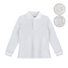 POLERA ESCOLAR NIÑA CUELLO PIQUE MANGA LARGA BLANCO TALLA 6/8/10/12