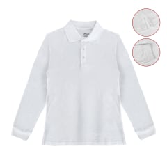 POLERA ESCOLAR NIÑA JUVENIL CUELLO PIQUE MANGA LARGA BLANCO TALLA 14/16/18