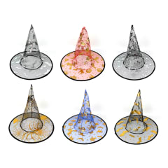 SOMBRERO BRUJA NEGRO TRANSPARENTE CON FOLIA DISEÑO 37X37CM