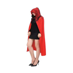 CAPA ROJA CON ENCAJE NEGRO CON CAPUCHA 120CM