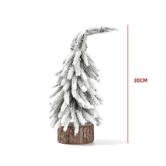 ADORNO ARBOL NAVIDAD 30 CM  BASE MADERA VERDE NEVADO