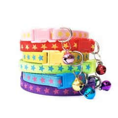 CORREA PARA MASCOTA CUELLO ESTRELLAS CON CAMPANA 1CM  | 12 UNID