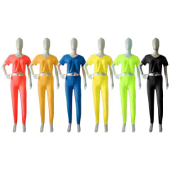 CONJUNTO DE MUJER CAMISETA MANGA CORTA Y PANTALON LARGO LISO | 12 UNID