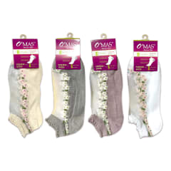 CALCETINES DE MUJER TOBILLO CON DISEÑO FLORES TALLA 36-39 | 12 UNID